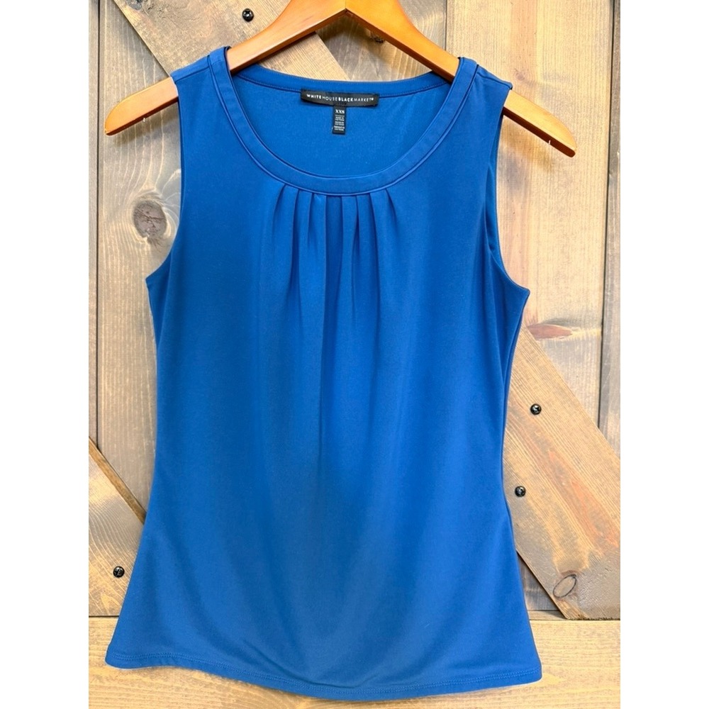 White House Black Market Sleeveless Top Womens XXS Blue Excellent Pleated Neck